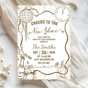 Doodle Handwritten Cheers To The New Year Invitation