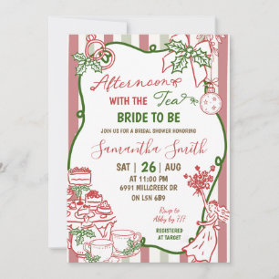 Doodle Handwritten Christmas Afternoon Tea Bridal Invitation