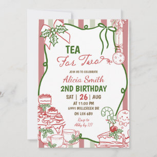 Doodle Handwritten Christmas Tea For Two Birthday Invitation