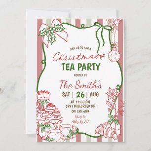 Doodle Handwritten Christmas Tea Party Invitation