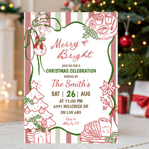 Doodle Handwritten Merry & Bright Christmas Party Invitation