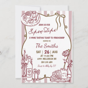 Doodle Handwritten Sips And Dips Wine Tasting Invitation