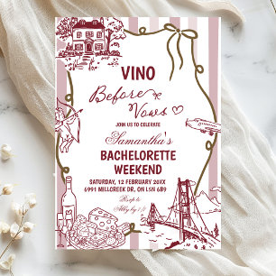 Doodle Handwritten Vino Before Vows Bachelorette Invitation