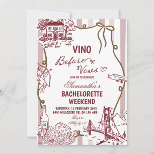Doodle Handwritten Vino Before Vows Bachelorette Invitation