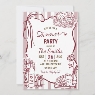 Doodle Handwritten Wine Dinner Party Invitation