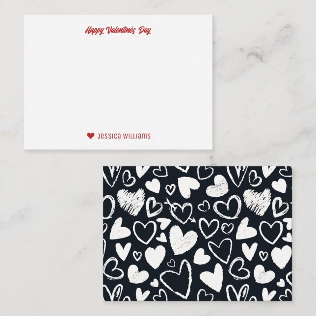 Doodle Heart Pattern Black White Valentine's Day Card (Front/Back)