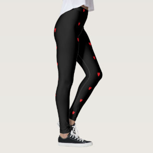 Doodle Heart Patterns Red Black Custom Cute Pretty Leggings
