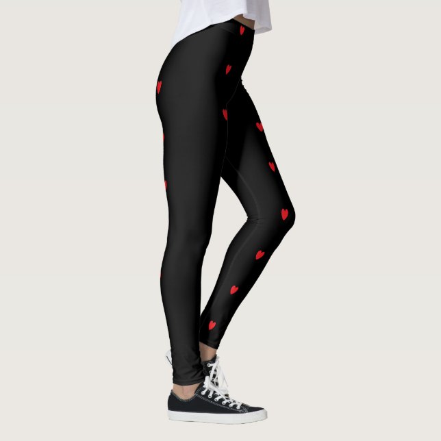 Doodle Heart Patterns Red Black Custom Cute Pretty Leggings (Right)