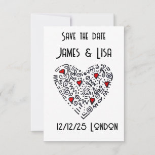 Doodle Heart Save the Date – Black, White custom Thank You Card