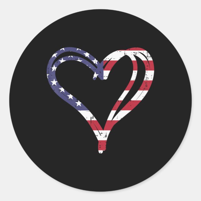Doodle Heart US American Flag Memorial Day 4th Of  Classic Round Sticker (Front)