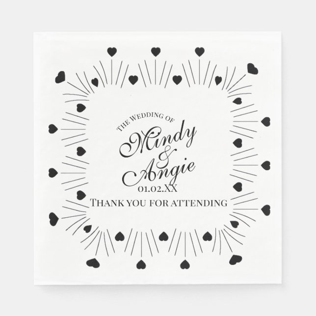 Doodle Hearts Frame Script Wedding Napkin (Front)