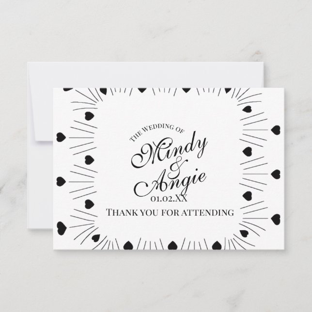 Doodle Hearts Frame Script Wedding Thank You Card (Front)