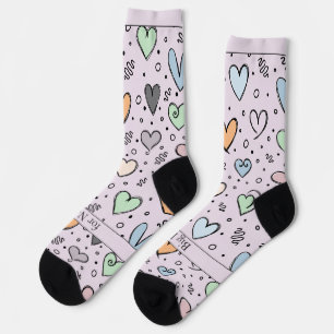 Doodle Hearts on Pink with Text Socks