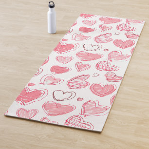 Doodle Hearts On White Yoga Mat