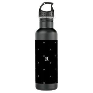 Doodle Hearts Patterns Black Grey Monogram Initial 710 Ml Water Bottle