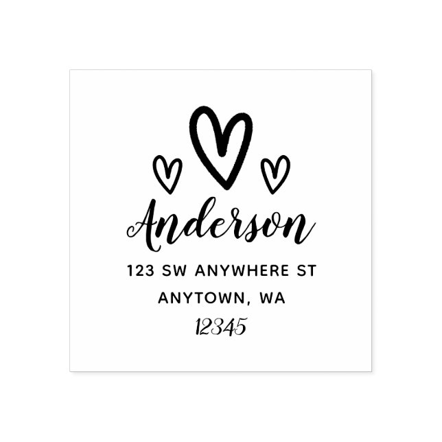 Doodle Hearts Return Address Personalised Rubber Stamp (Imprint)