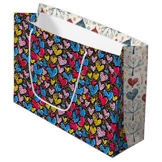 Doodle Hearts & Winter Trees Large Gift Bag