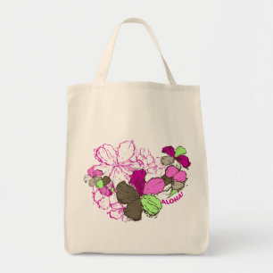 Doodle Hibiscus Grocery Tote Bag