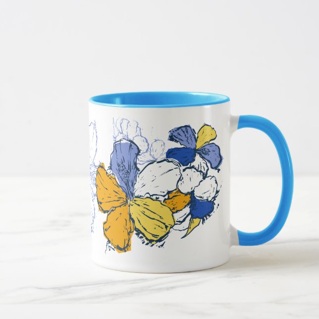 "Doodle Hibiscus" Mug in Blue (Right)