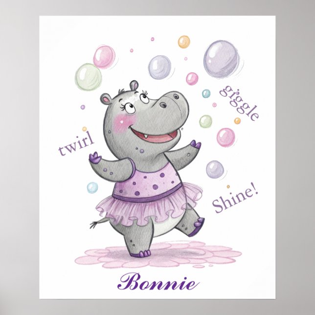 Doodle Hippo Nursery Cute Doodle Animal  Poster (Front)