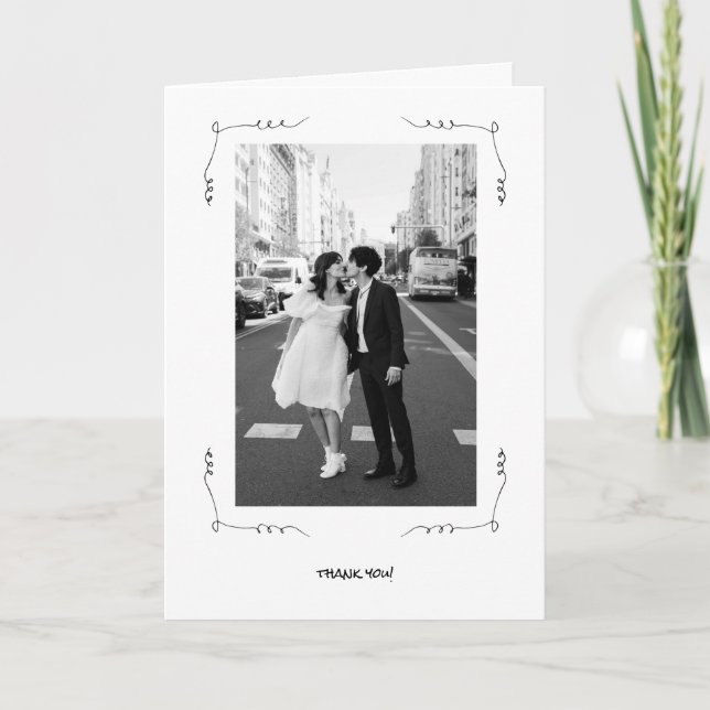 Doodle Illustrations Wedding in Black and White Card (Front)