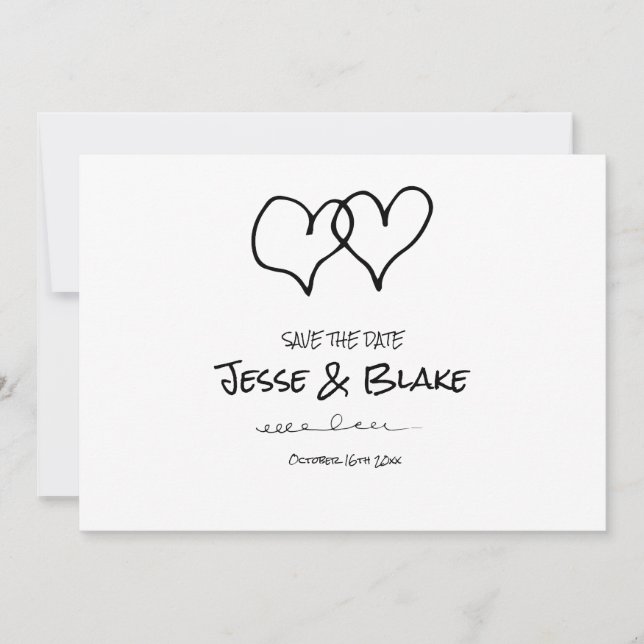 Doodle Illustrations Wedding in Black and White Invitation (Front)