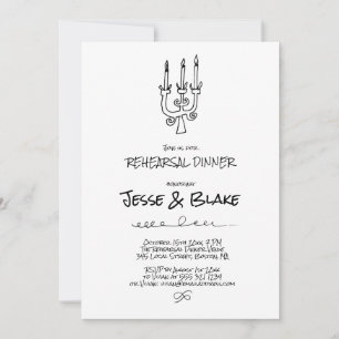 Doodle Illustrations Wedding in Black and White Invitation