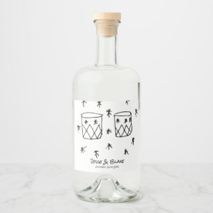 Doodle Illustrations Wedding in Black and White Liquor Bottle Label