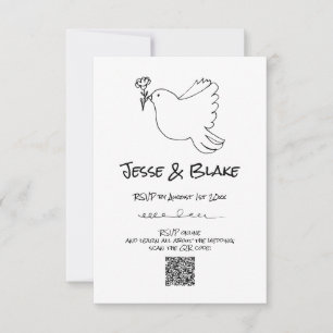 Doodle Illustrations Wedding in Black and White RSVP Card