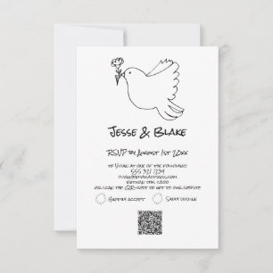 Doodle Illustrations Wedding in Black and White RSVP Card