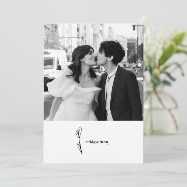Doodle Illustrations Wedding in Black and White Thank You Card (Standing Front)