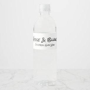 Doodle Illustrations Wedding in Black and White Water Bottle Label