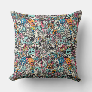 Doodle Invasion Halloween Throw Pillow