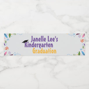 Doodle Kindergarten Graduation Party Water Bottle Label