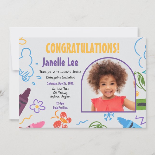 Doodle Kindergarten Graduation Picture Party Invitation (Front)