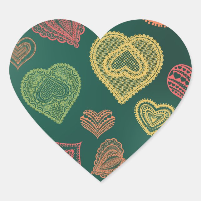 Doodle & Lace Sunset Leaf hearts Heart Sticker (Front)