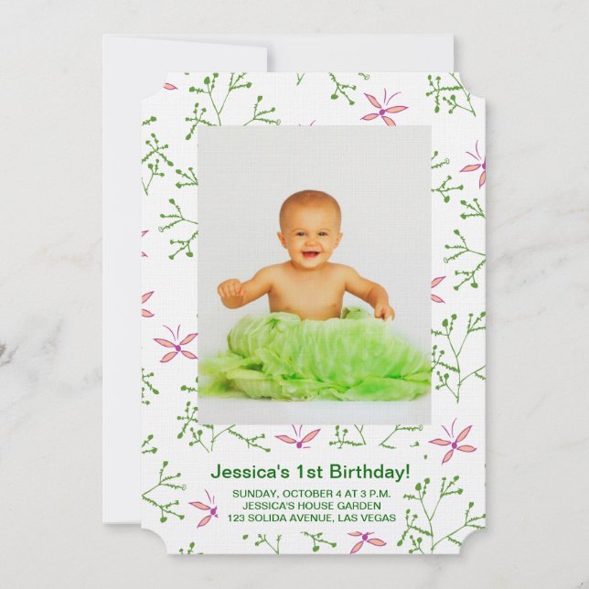 doodle leaves and butterflies invitation (Front)