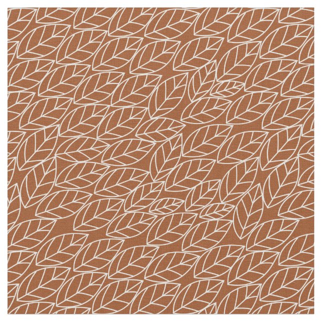 Doodle Leaves Rust and Light Grey (almost white) Fabric (Close Up)