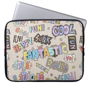 Doodle Lettering Words Cool Fun vintage Hand Drawn Laptop Sleeve