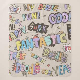 Doodle Lettering Words Cool Fun vintage Hand Drawn Sherpa Blanket