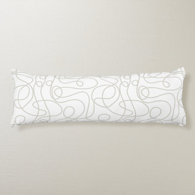 Doodle Line Art Pattern | Beige/Warm Grey on White Body Cushion (Front)