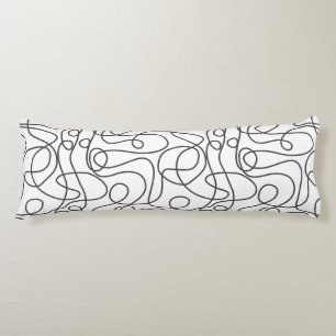 Doodle Line Art Pattern Graphite on White Body Cushion