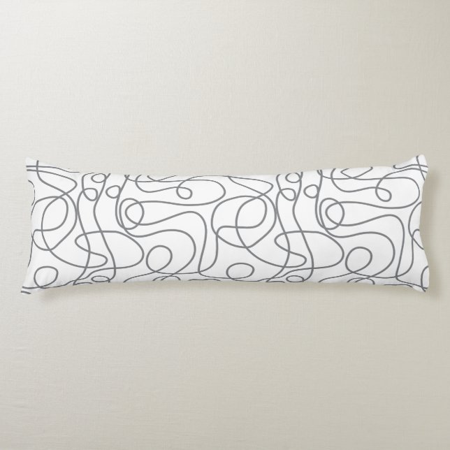 Doodle Line Art Pattern | Grey on White Body Cushion (Front)