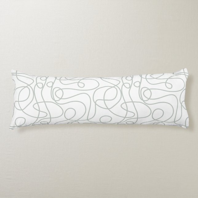 Doodle Line Art Pattern | Light GrayGreen on White Body Cushion (Front)