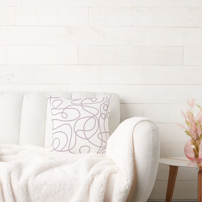 Doodle Line Art Pattern | Mauve on White Cushion (Couch)