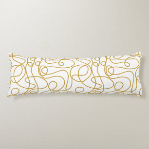 Doodle Line Art Pattern   Old Gold on White Body Cushion