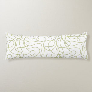 Doodle Line Art Pattern Pale Pistachio on White Body Cushion