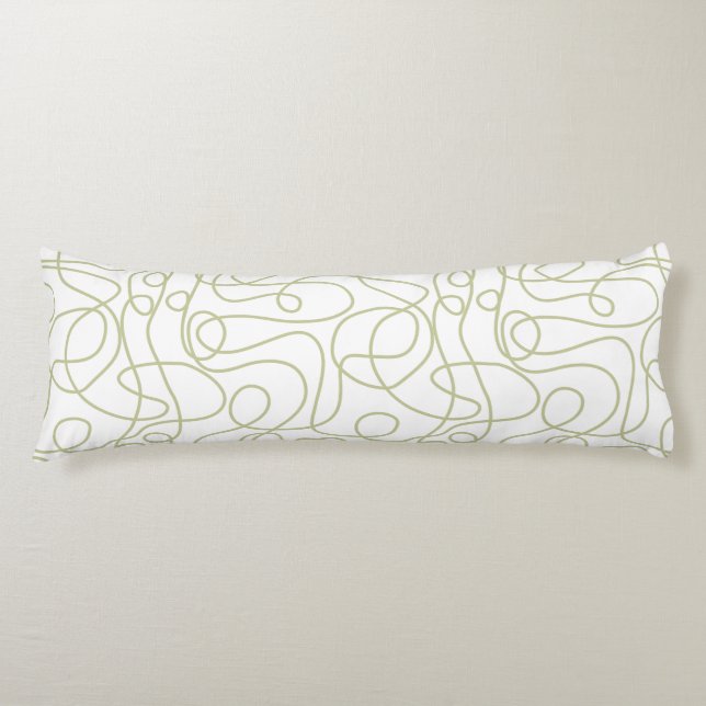Doodle Line Art Pattern | Pale Pistachio on White Body Cushion (Front)