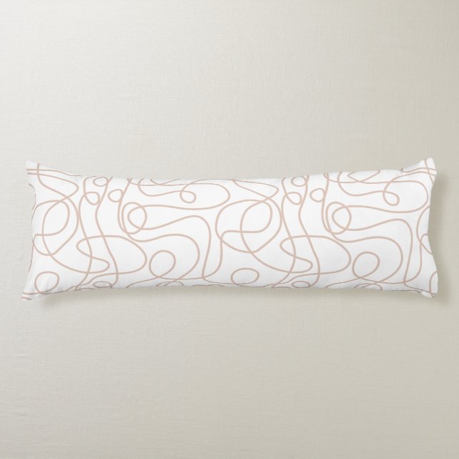 Doodle Line Art Pattern | Soft Terracotta on White Body Cushion (Front)