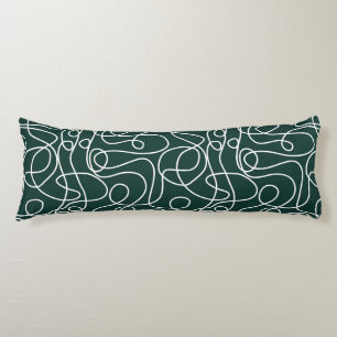 Doodle Line Art Pattern White/Dark Emerald Green Body Cushion